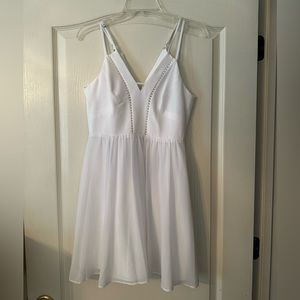 White BCBGeneration V cut dress